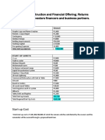 X. The Capital Instruction and Financial Offering Returns and Benefits To Investors Financers and Business Partners