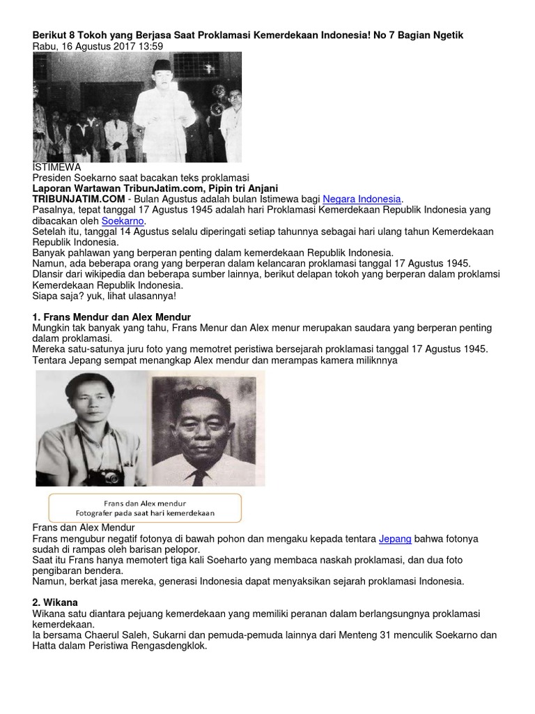 Berikut 8 Tokoh Yang Berjasa Saat Proklamasi Kemerdekaan Indonesia