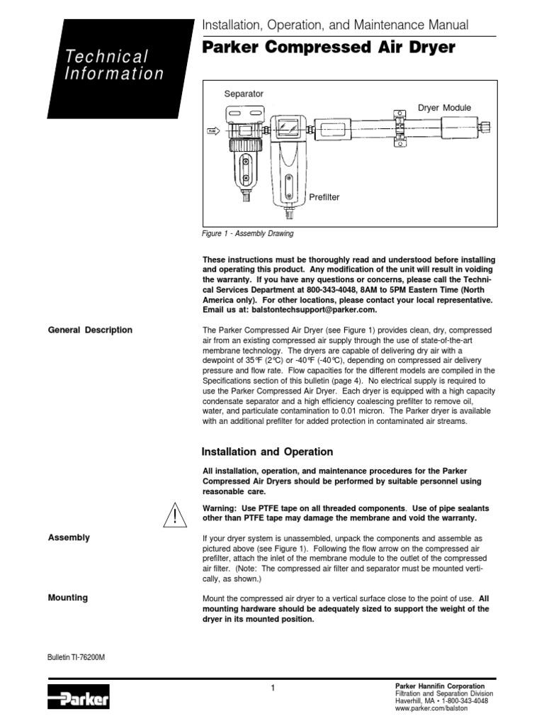 Technical Information: Parker Compressed Air Dryer | PDF | Clothes ...