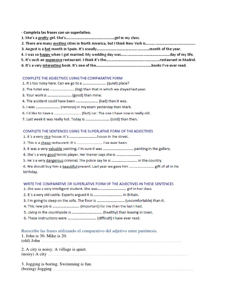 Ejercicios de Comparativos y Superlativos | PDF