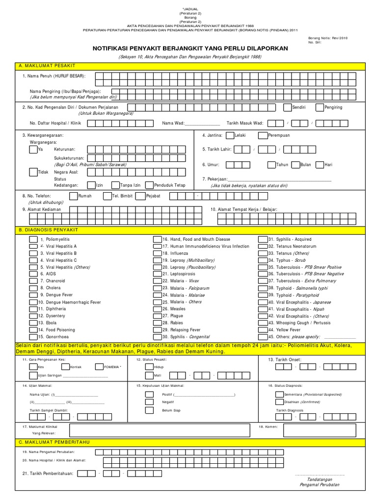 Borang Notifikasi Penyakit Berjangkit Rev 2010  PDF
