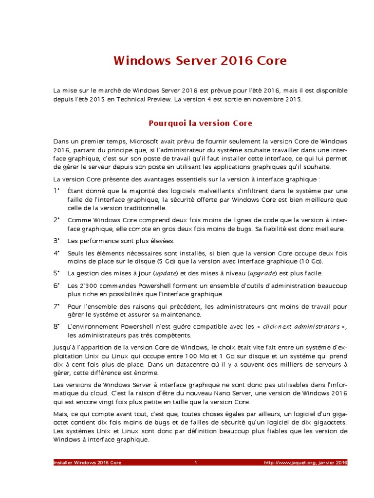 Avantages de Windows Server 2016 Core | PDF | Microsoft Windows ...