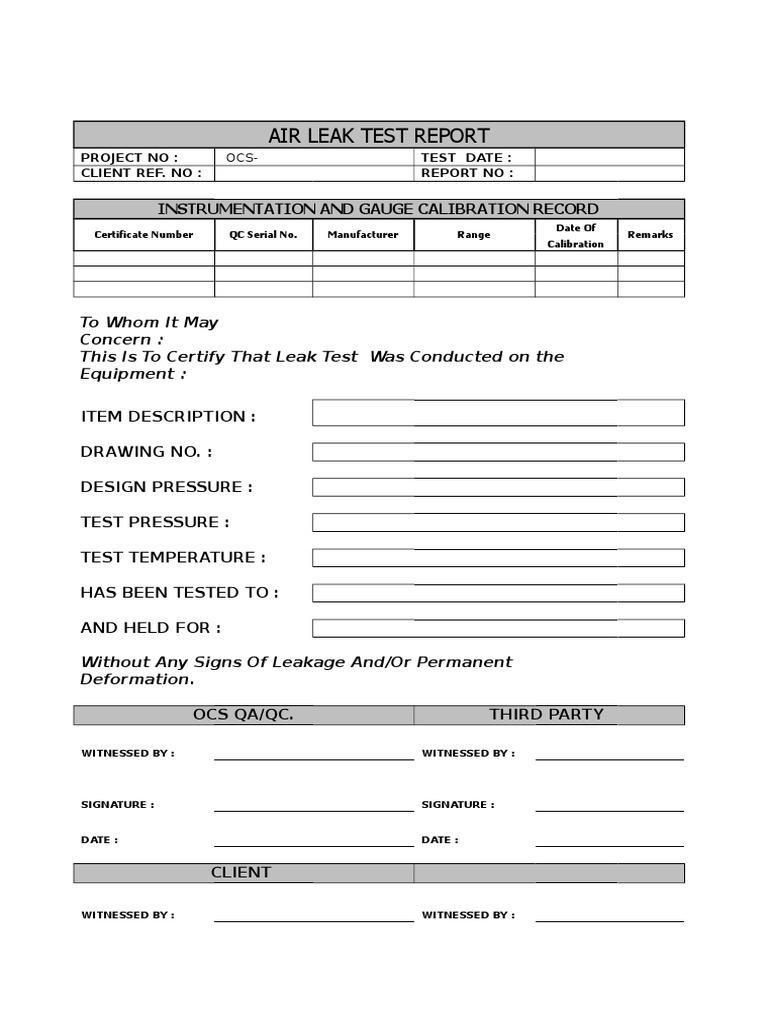 Air Leak Test Report