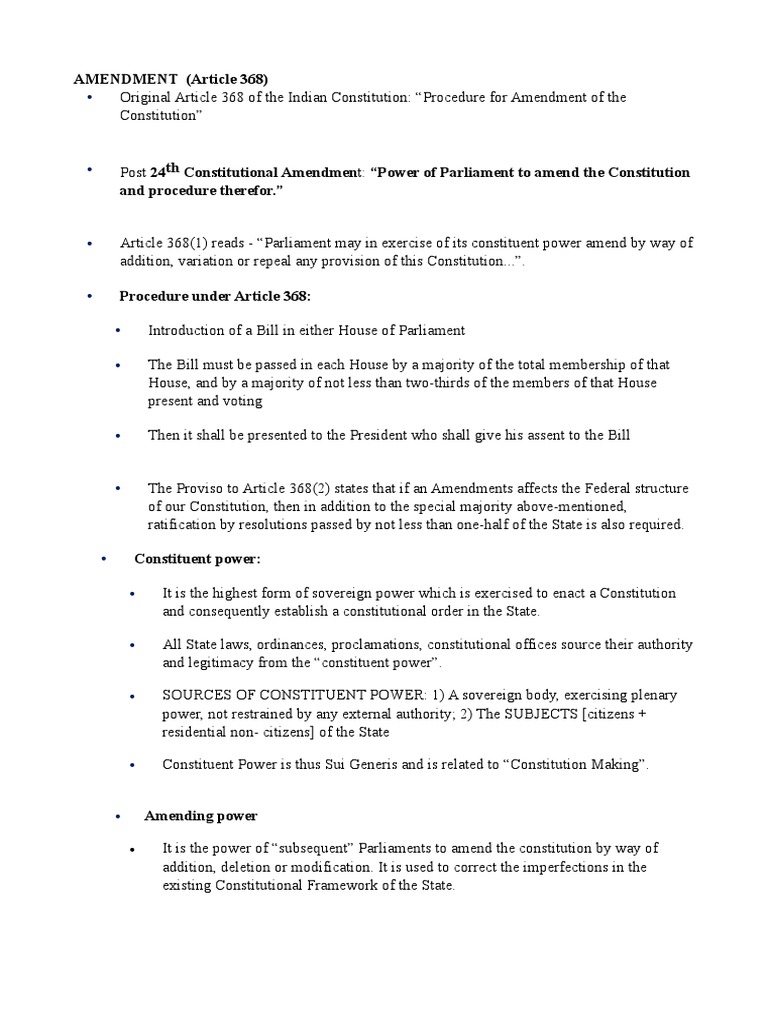 AMENDMENT (Article 368) | PDF | Constitutional Amendment | Constitution