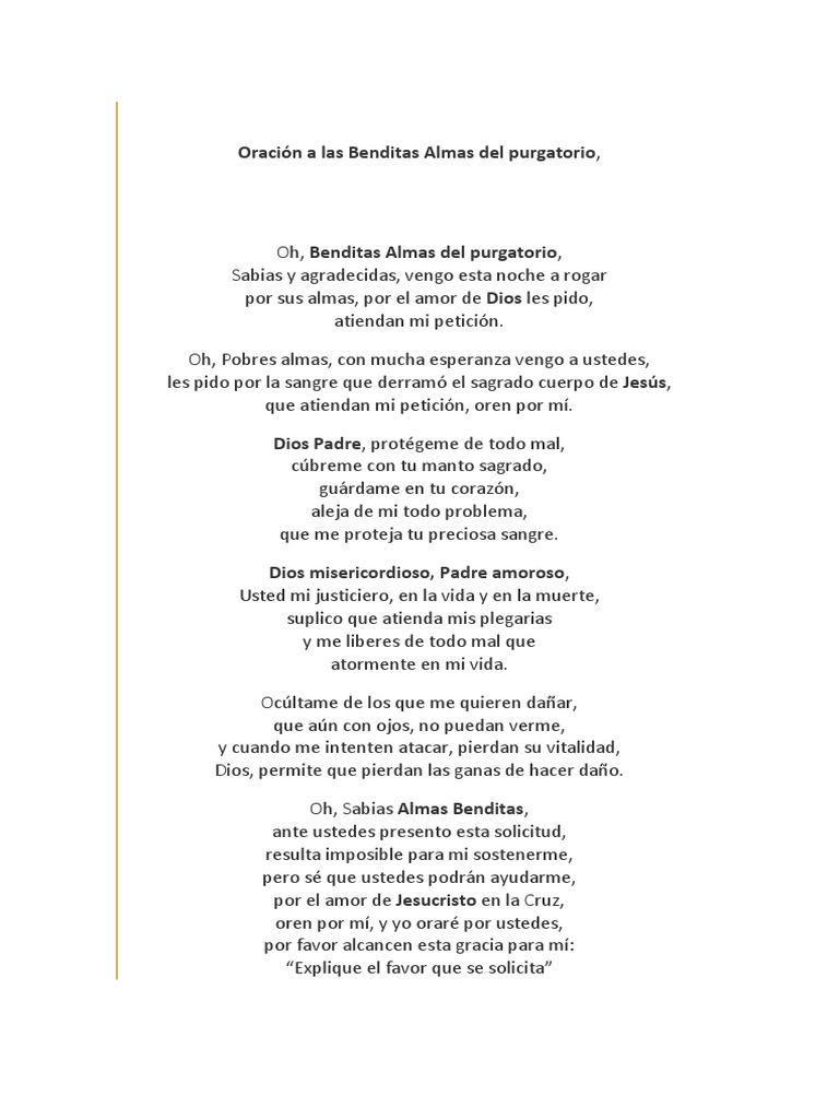 Oración A Las Benditas Almas Del Purgatorio | PDF | Purgatorio | Oración