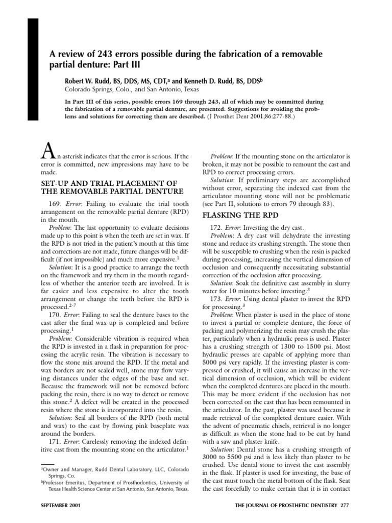 Rudd RW Review of 243 Errors Possible During Fabrication of RPD Part 3 ...