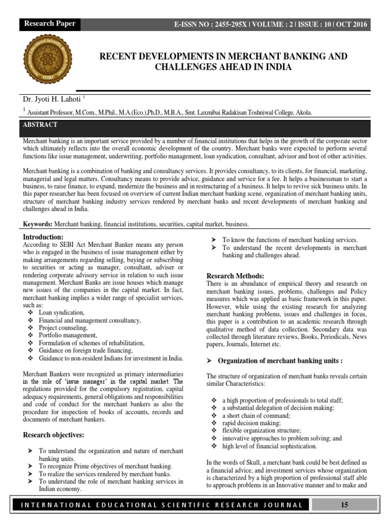 Merchant Banking Research Paper | PDF | Banks | Syndicated Loan