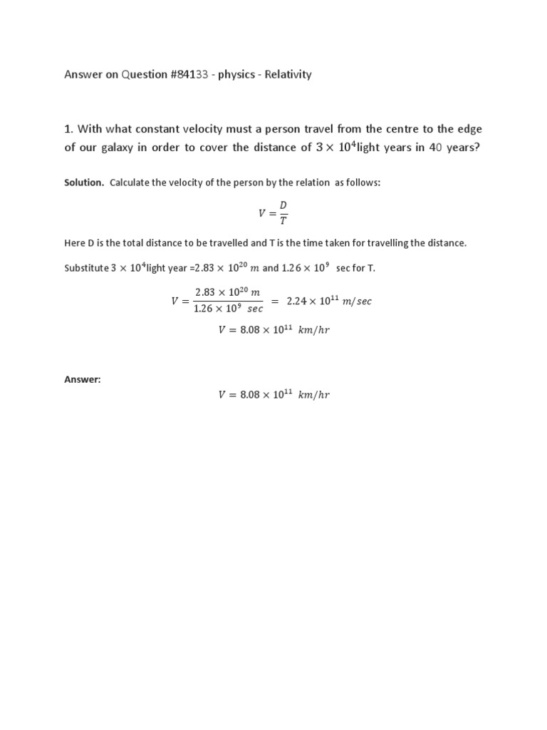 Answer On Question #84133 - Physics - Relativity: Solution | PDF