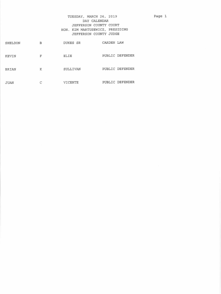 Jefferson County Court Calendar March 26, 2019 PDF