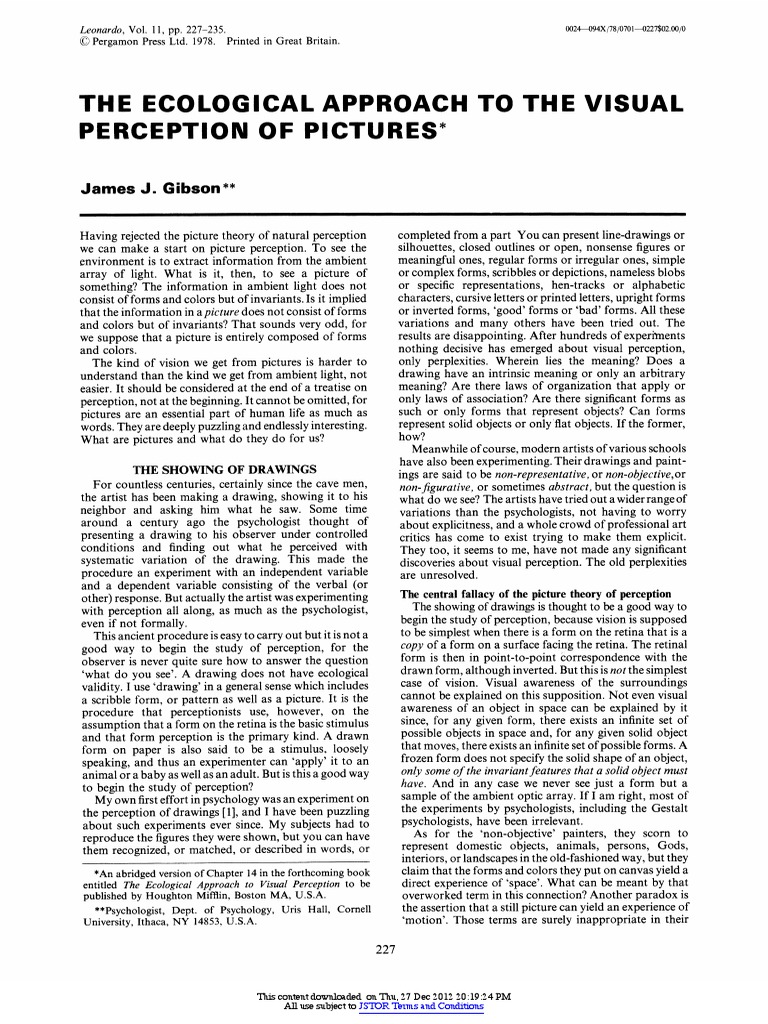 Ecological Approach to Picture Perception | PDF | Perception | Drawing