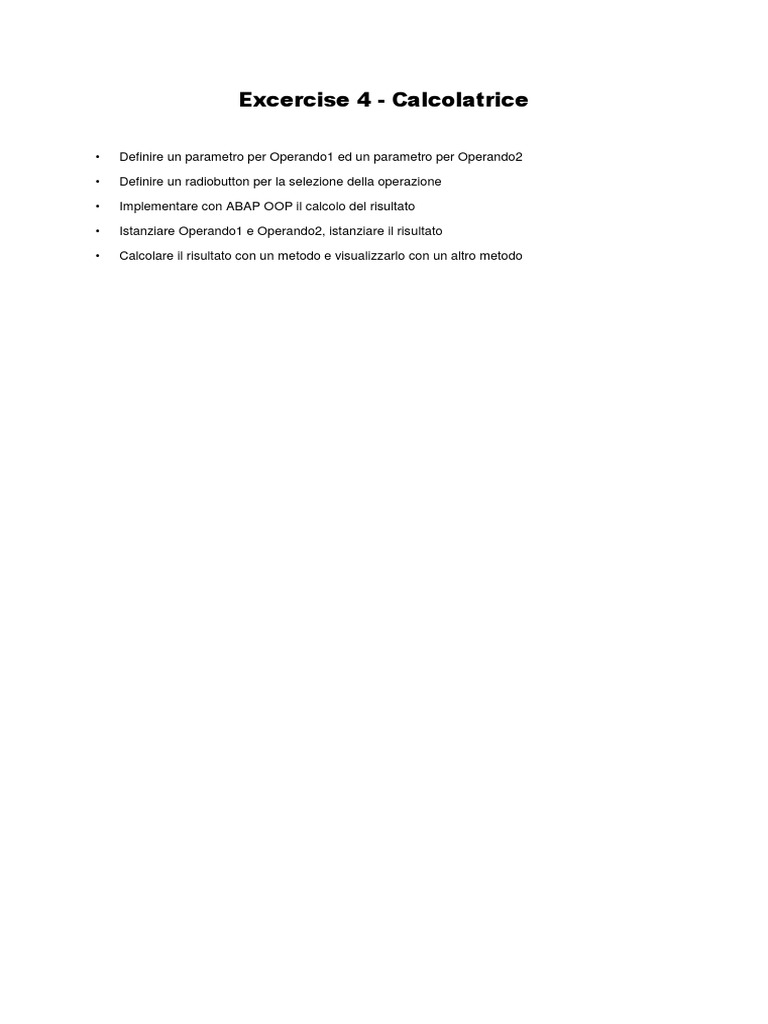 ABAP Objects - Exercise 4 - Calcolatrice (Local) | PDF