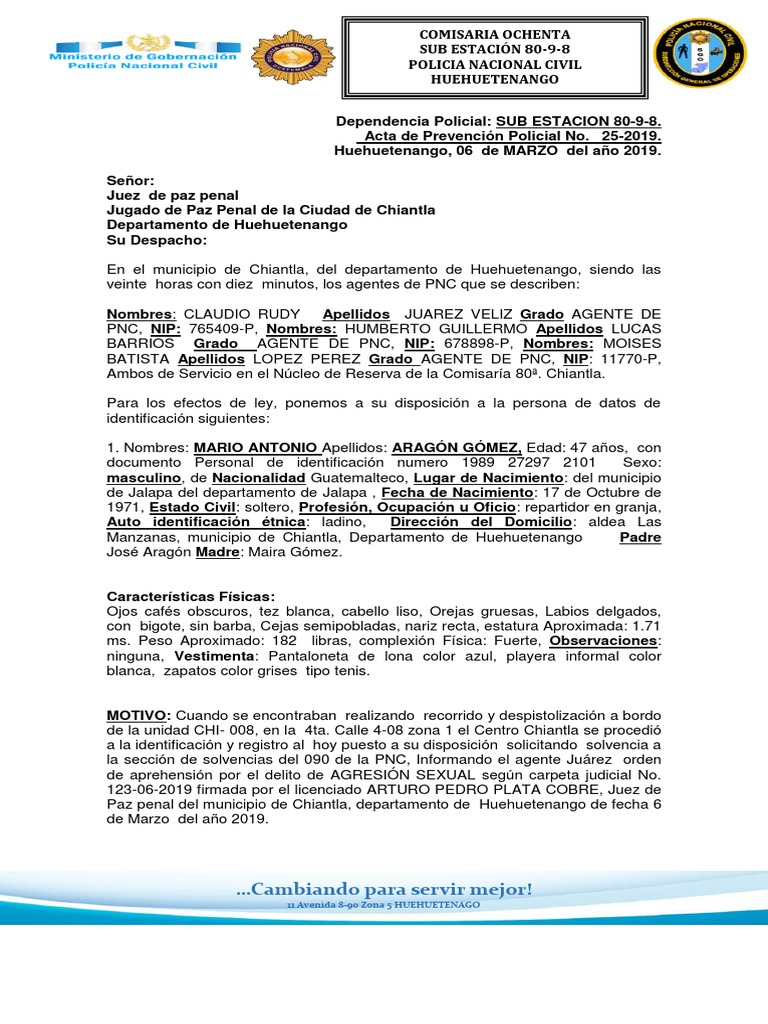 Acta de Prevención Policial Violencia Contra La Mujer | PDF | Justicia ...