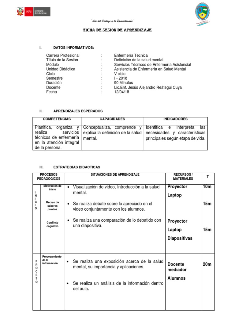 Sesion de Aprendizaje - SALUD MENTAL - 1 | PDF | Salud mental | Evaluación