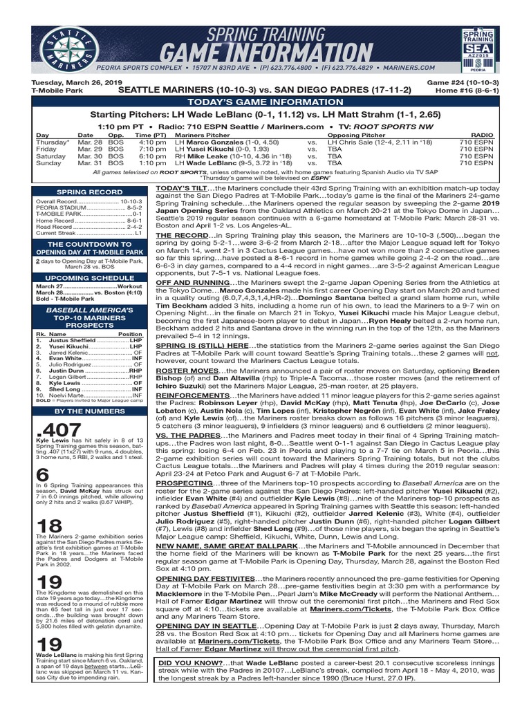03.26.19 ST Game Notes | PDF | Home Run | Boston Red Sox
