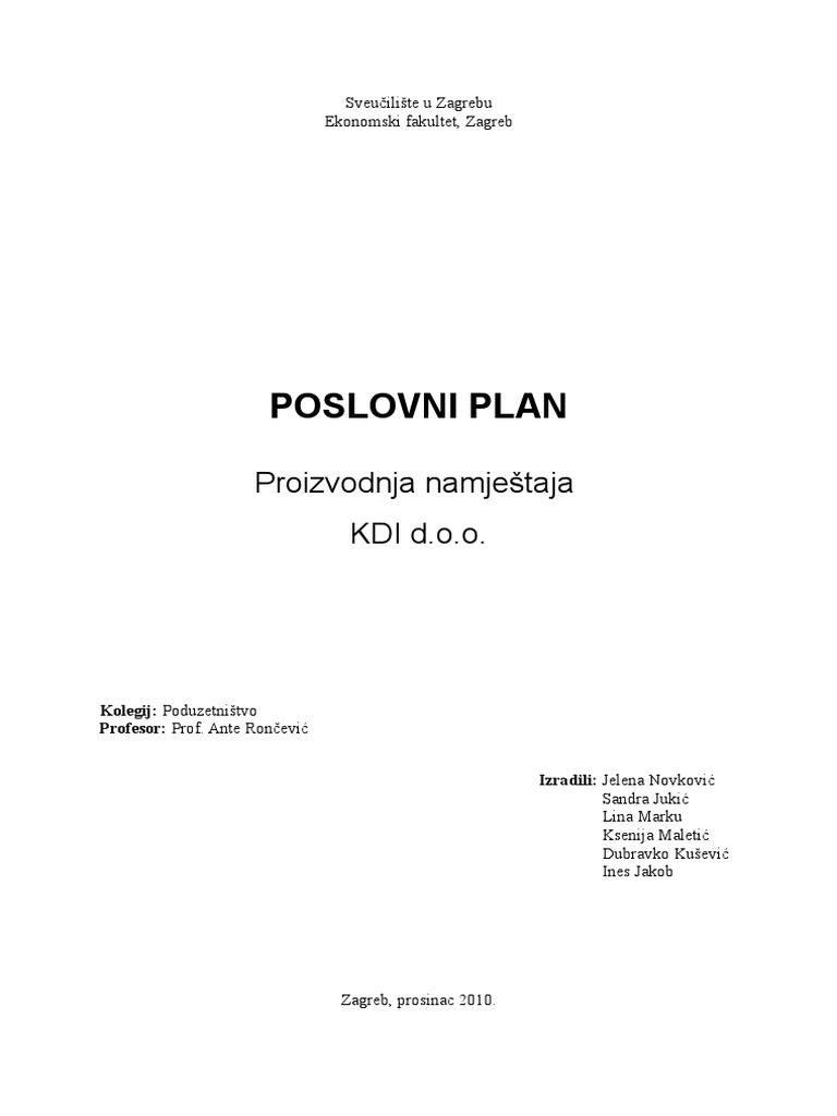 Poslovni Plan KDI D.O.O. | PDF