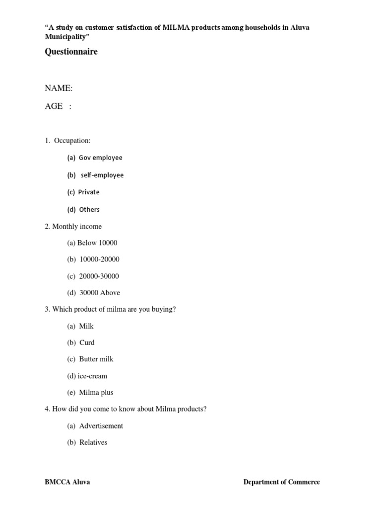 Name: Age:: Questionnaire | PDF | Customer | Microeconomics