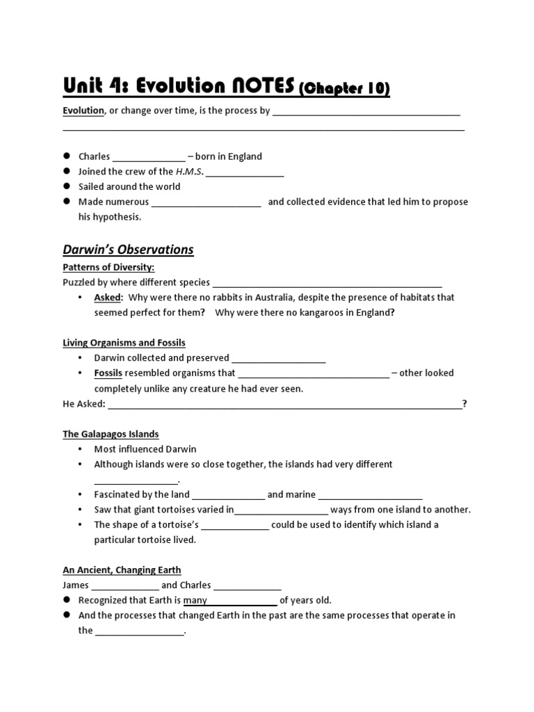 Unit 4: Evolution NOTES: (Chapter 10) | Download Free PDF | Natural ...