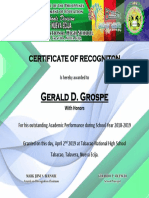Gerald D. Grospe: Certificate of Recogniton