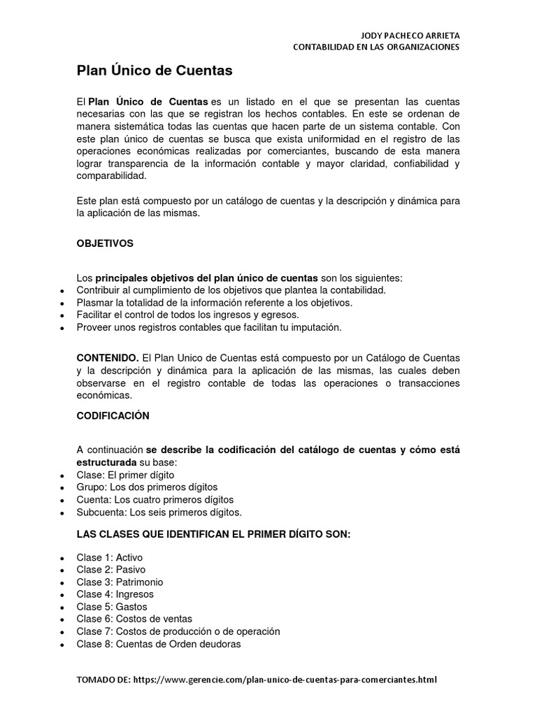 Plan Único de Cuentas en Contabilidad | PDF | Contabilidad | Business