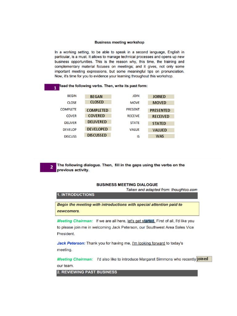 Meeting Action Verbs Overview | PDF