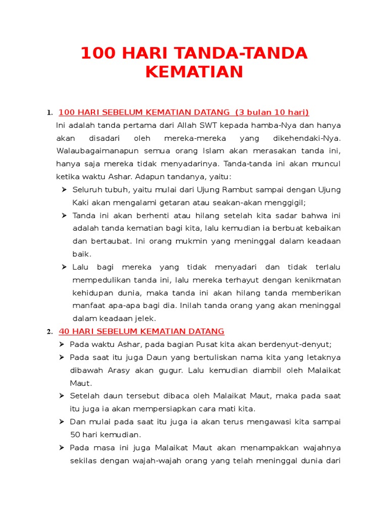 tanda tanda kematian 100 hari 40 hari 7 hari