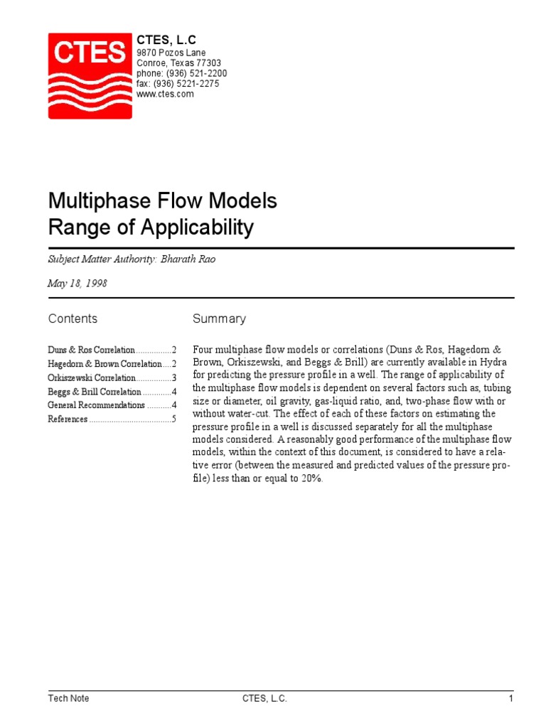 Tech Note Multiphase Flow Models PDF | PDF | Oil Well | Correlation And ...