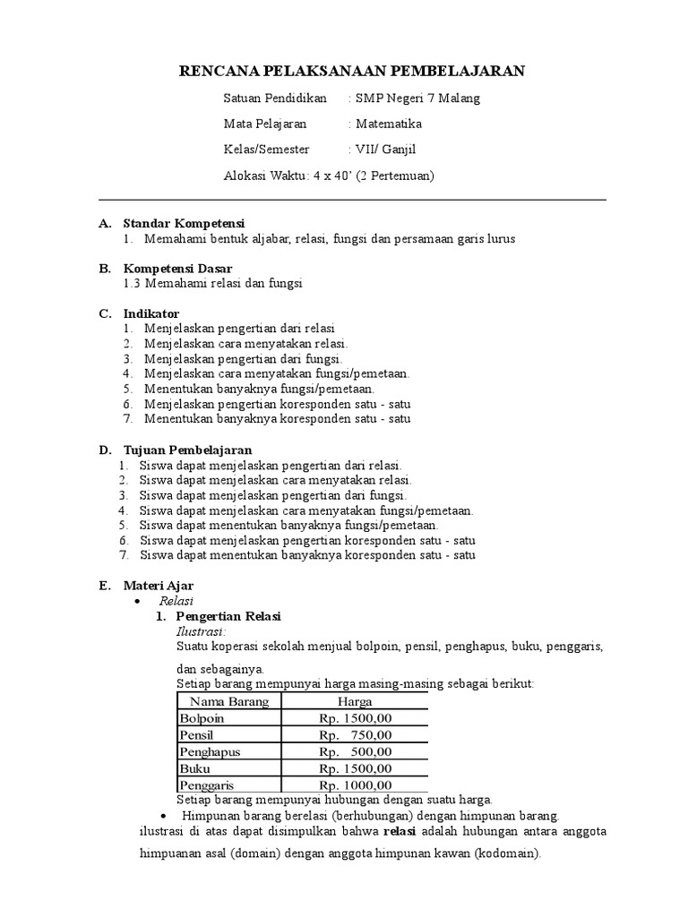 152709840 1 Rpp Relasi Fungsi Doc