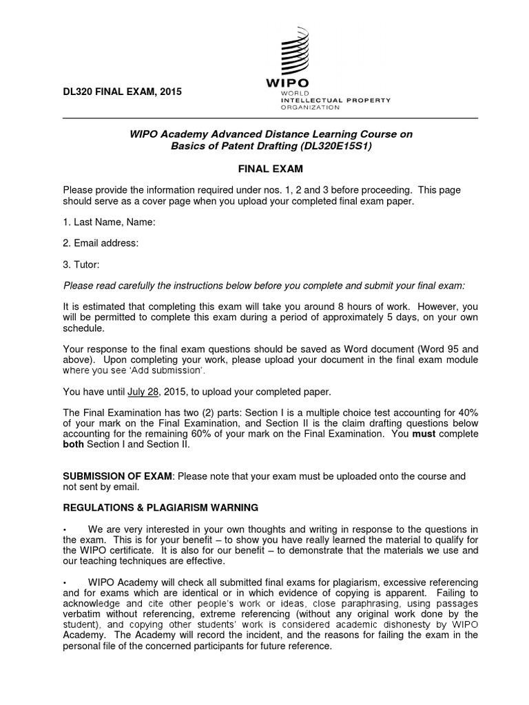 WIPO Academy Advanced Distance Learning Course On Basics of Patent