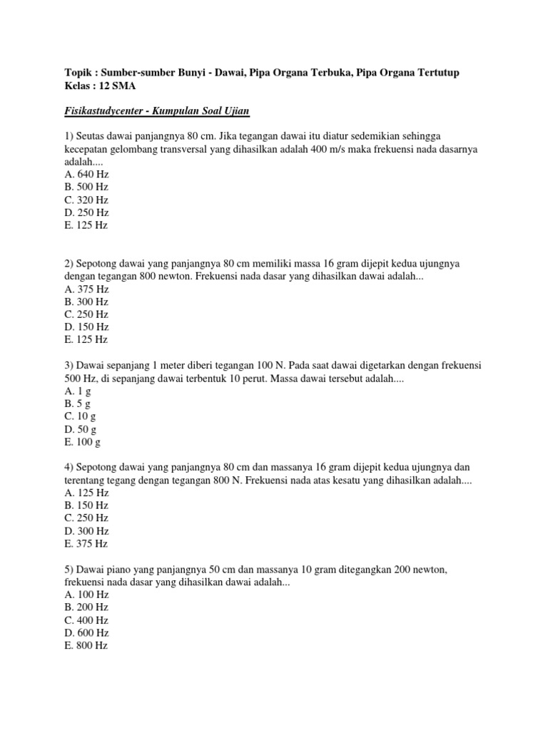 Soal Dawai Pipa Organa
