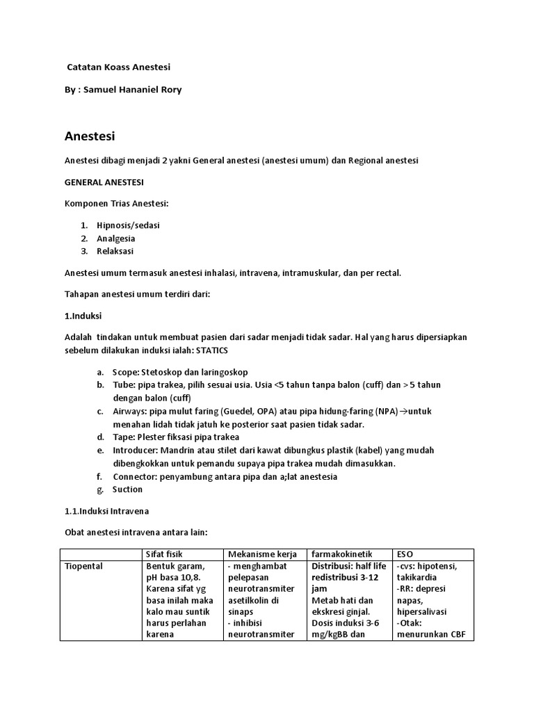 Catatan Koass Anestesi | PDF