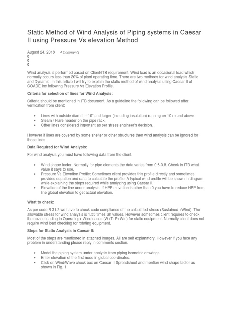 Wind Analysis in Caesar II: Static Method | PDF | Pressure | Wound