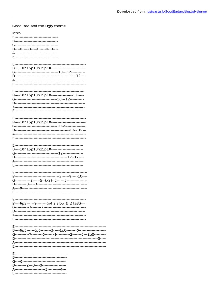 Good Bad and The Ugly Theme Guitar Tabs PDF