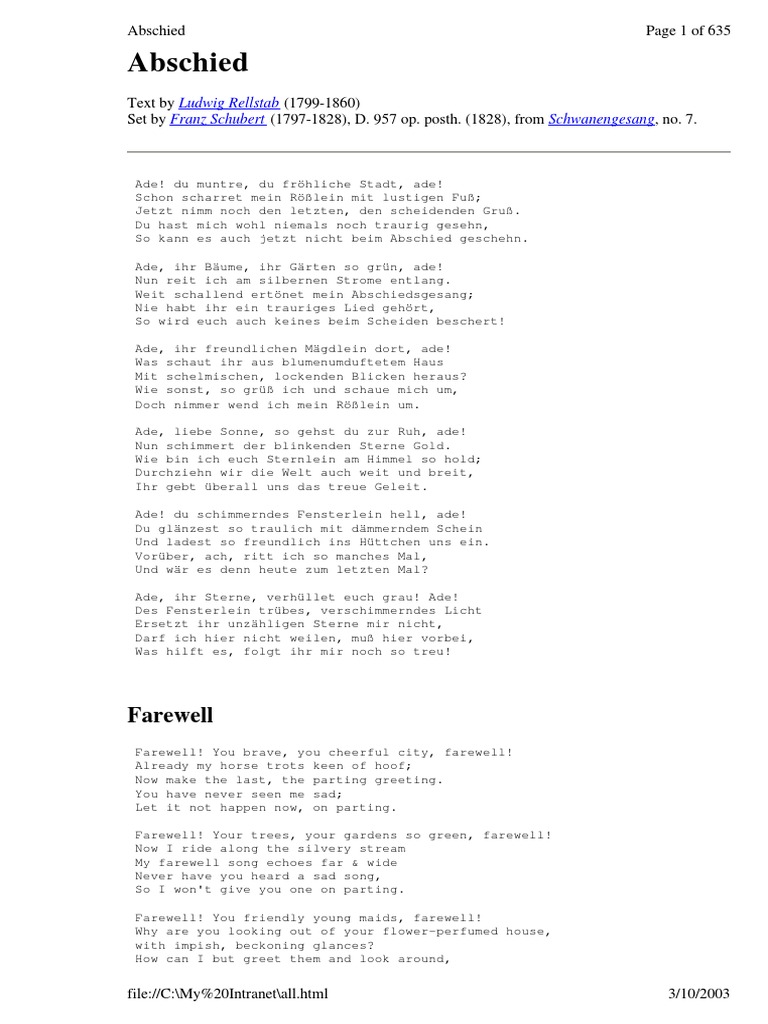 Schubert Lieder - Complete Texts Deutsch, Englisch, Espanol - 646 Pages PDF  | PDF