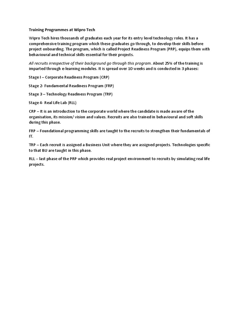 Wipro Training & Dev | PDF