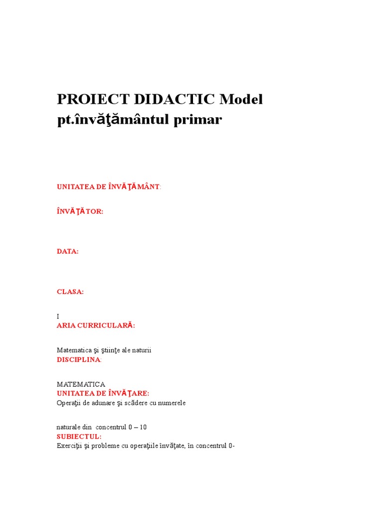 Model Proiect Didactic Inv Primar