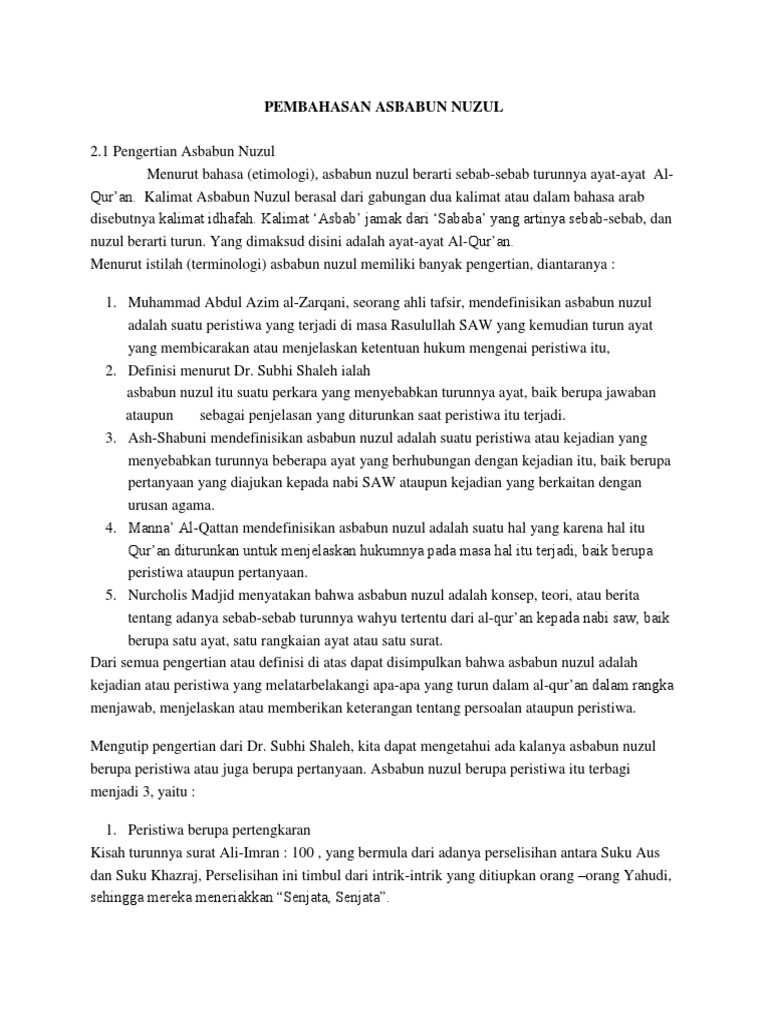 Pembahasan Asbabun Nuzul Docx