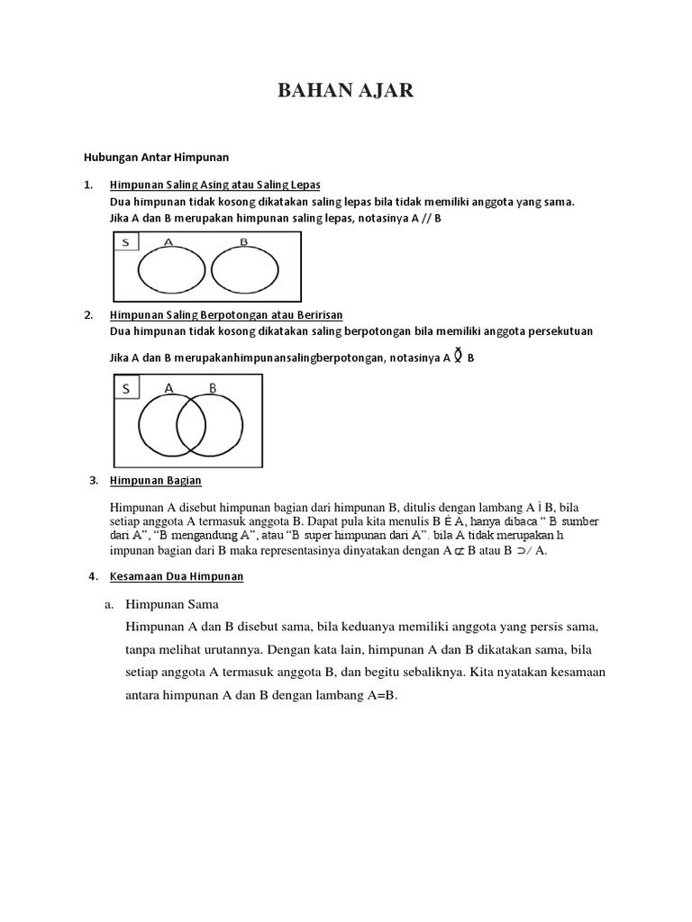 Bahan Ajar Hugungan Dua Himpunan