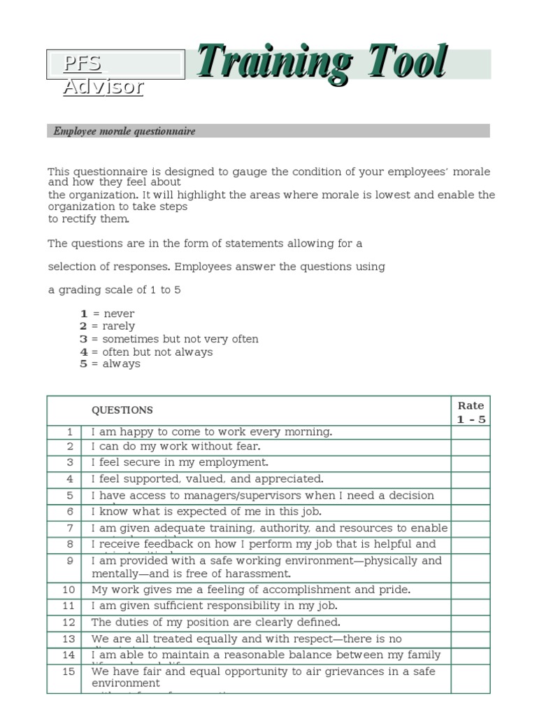 Employee Morale Assessment Questionnaire | PDF | Employment ...