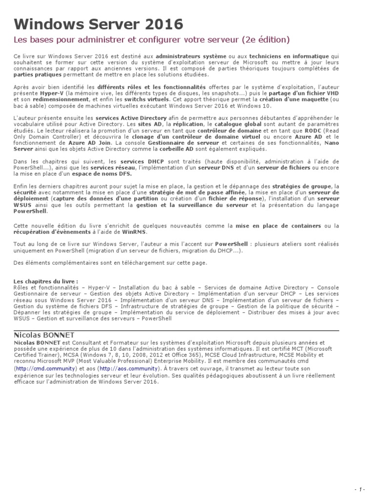 Administration de Windows Server 2016 | PDF | Serveur (Informatique ...
