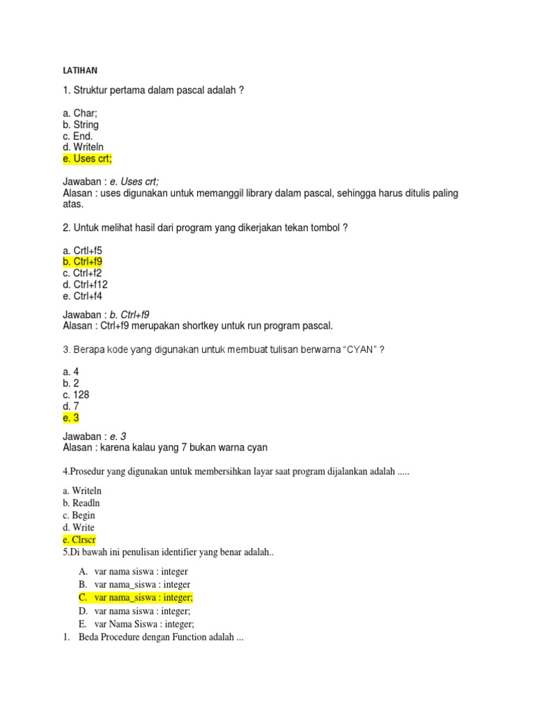 Struktur Pertama Dalam Pascal Adalah Berbagi Struktur