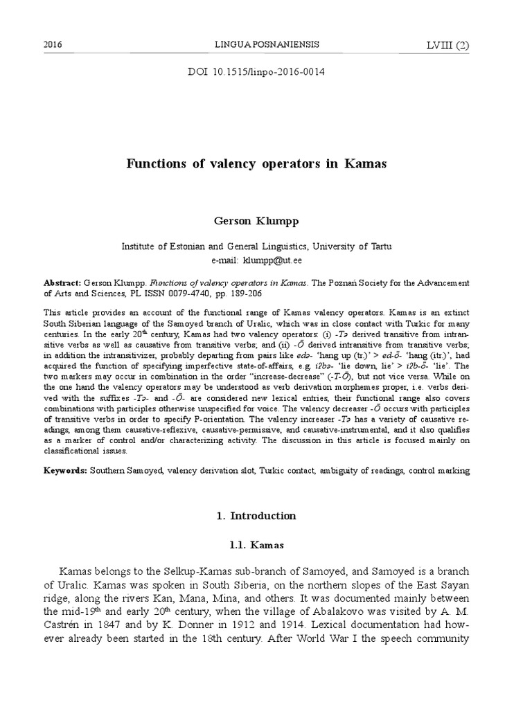 Kamas Valency Operators Explained | PDF | Verb | Grammatical Tense