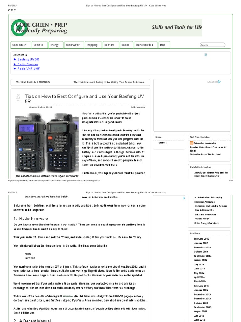 Tips on How to Best Configure and Use Your Baofeng UV-5R - Code Green