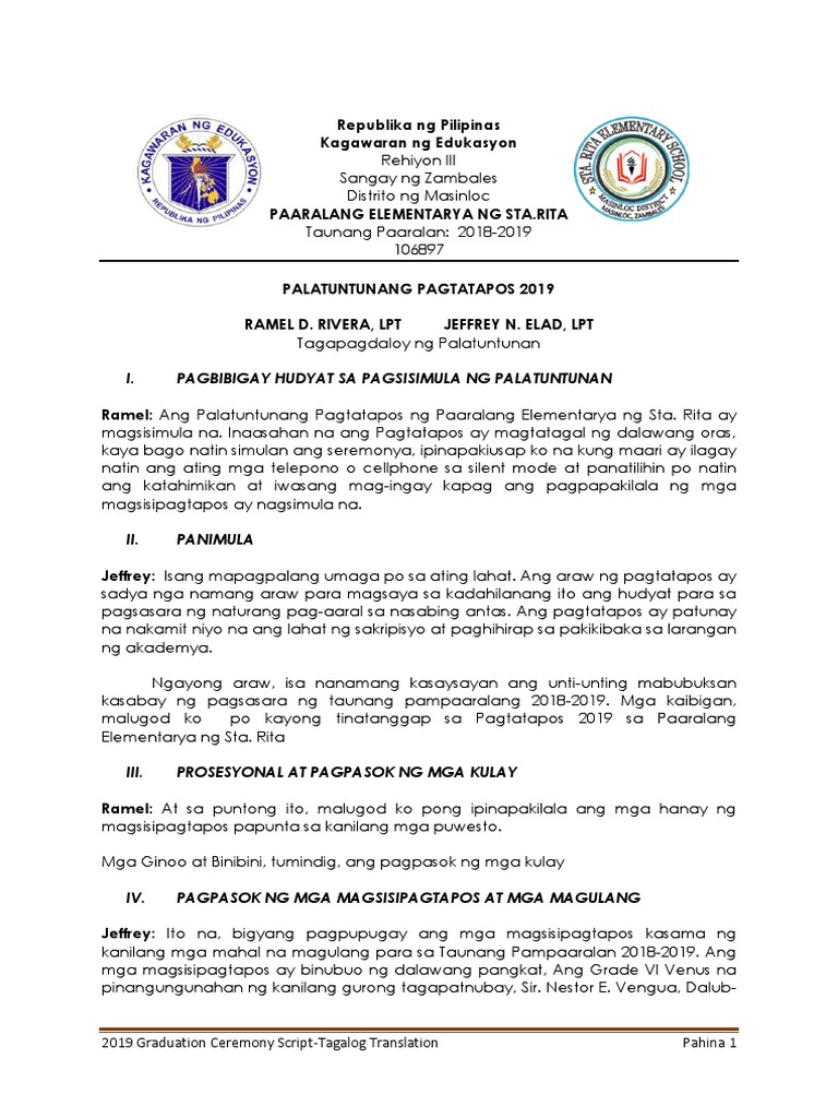 Official Master Of Ceremony Script Filipino Translation Pdf