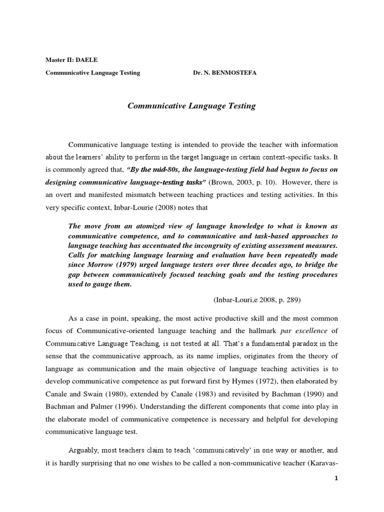 4-Communicative Lge Testing | PDF | Language Education | Test (Assessment)