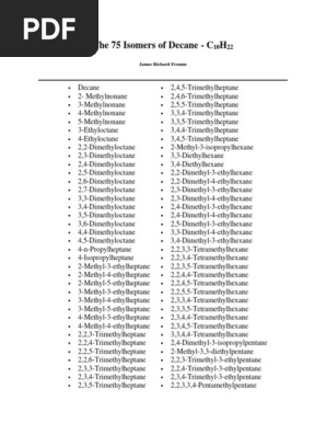 The 75 Isomers Of Decane Hydrocarbons