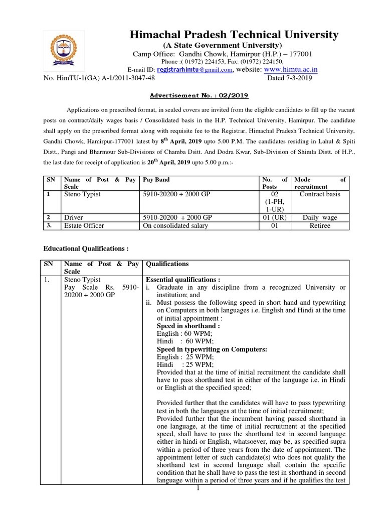 Himachal Pradesh Technical University: Camp Office: Gandhi Chowk ...