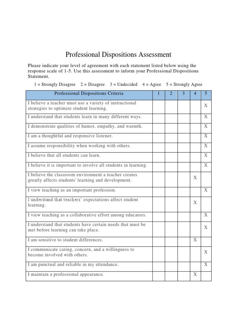 Teacher Dispositions Self-Assessment | PDF | Change | Teachers