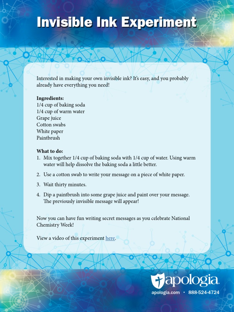 Invisible Ink Experiment: Ingredients | PDF | Nature