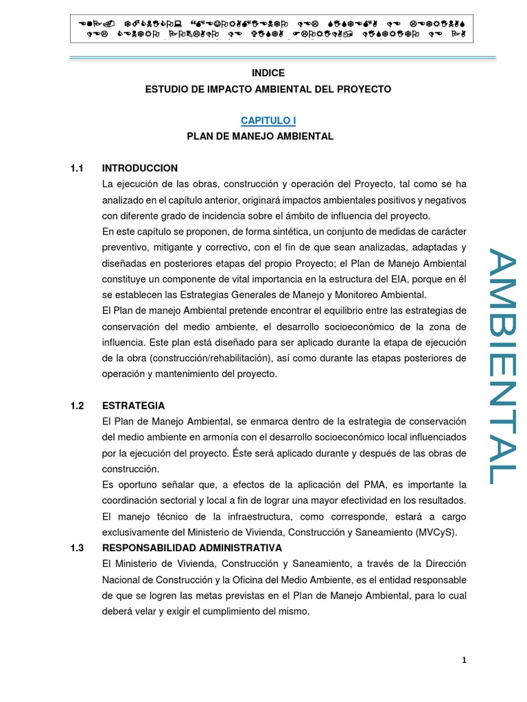 Plan de Manejo Ambiental del Proyecto | PDF | Evaluación de impacto ...
