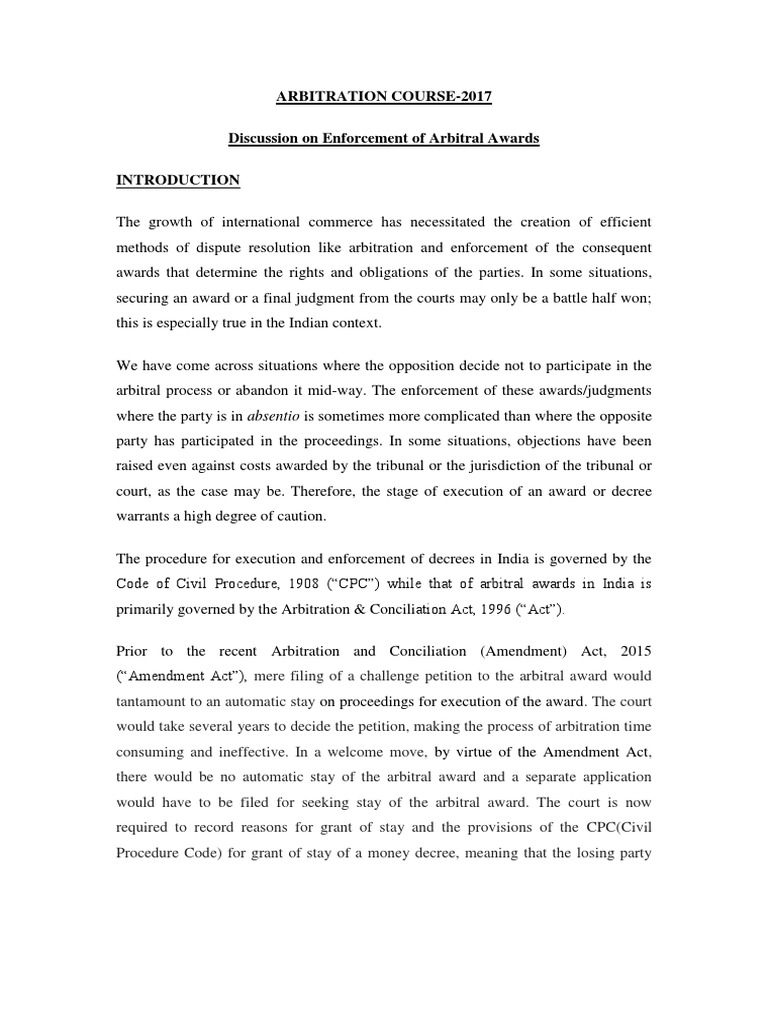 Enforcement of Arbitral Awards | PDF | Arbitration | Arbitral Tribunal